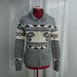 TNA Sea to Sky Lambswool Cowichan Knit Zip Sweater Cardigan Small Gray